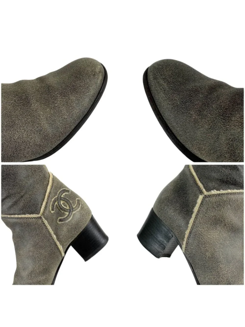 Chanel One Point CC Logo Shearling Long Boots Knee Length Gray 37c